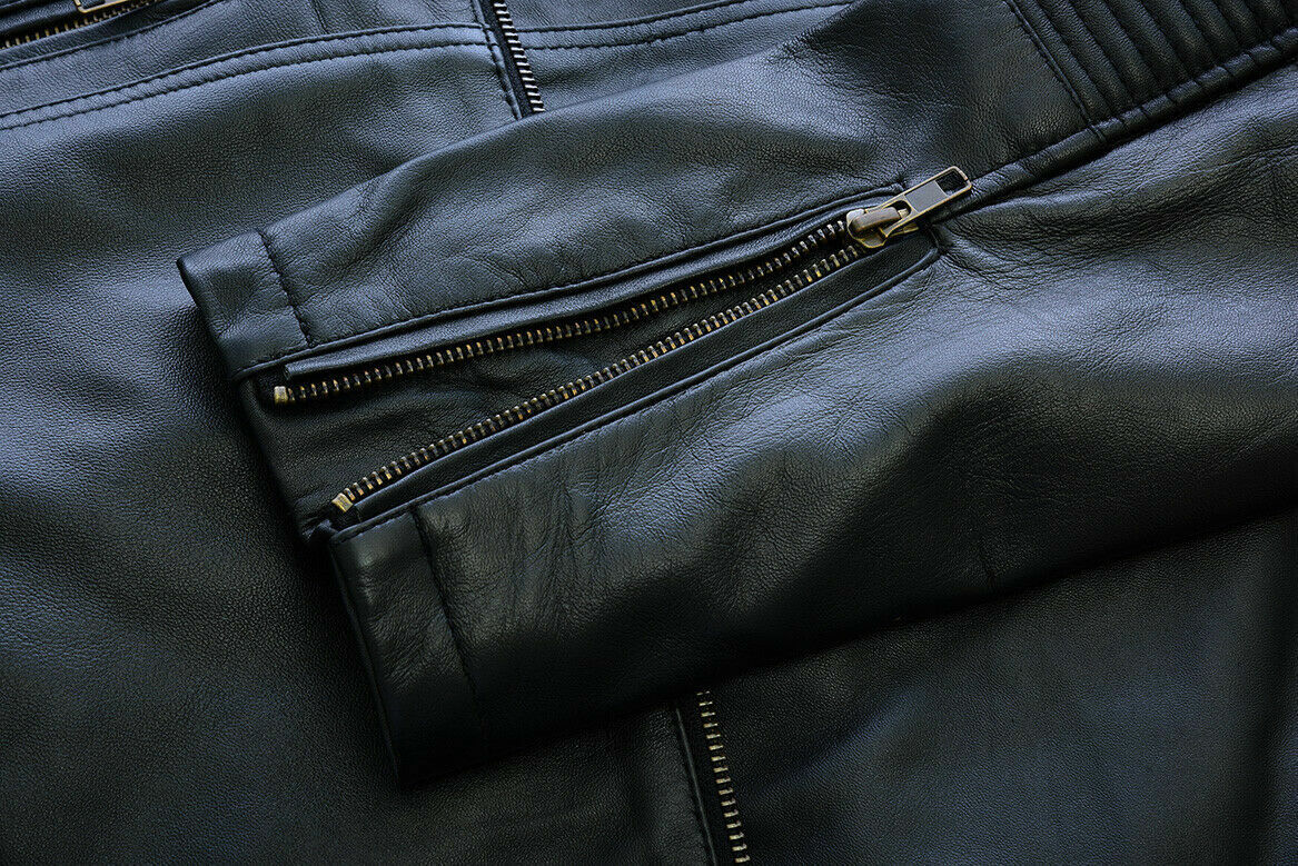 Black Leather Biker Jacket With Shoulder Panel Leathers Crafted