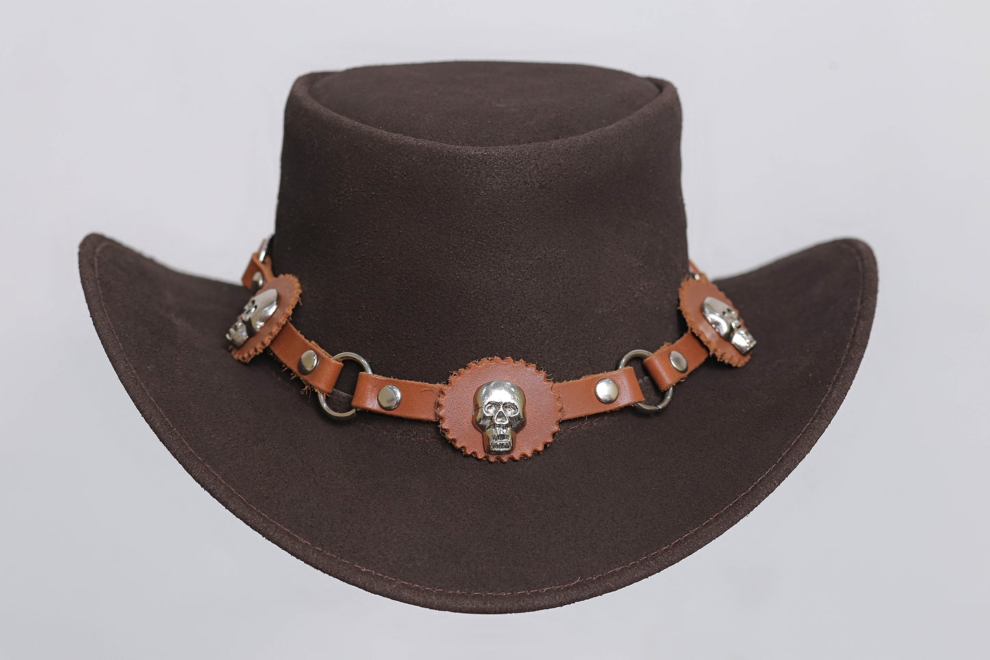 Brown Leather Hat with Diamond style Leathers Crafted