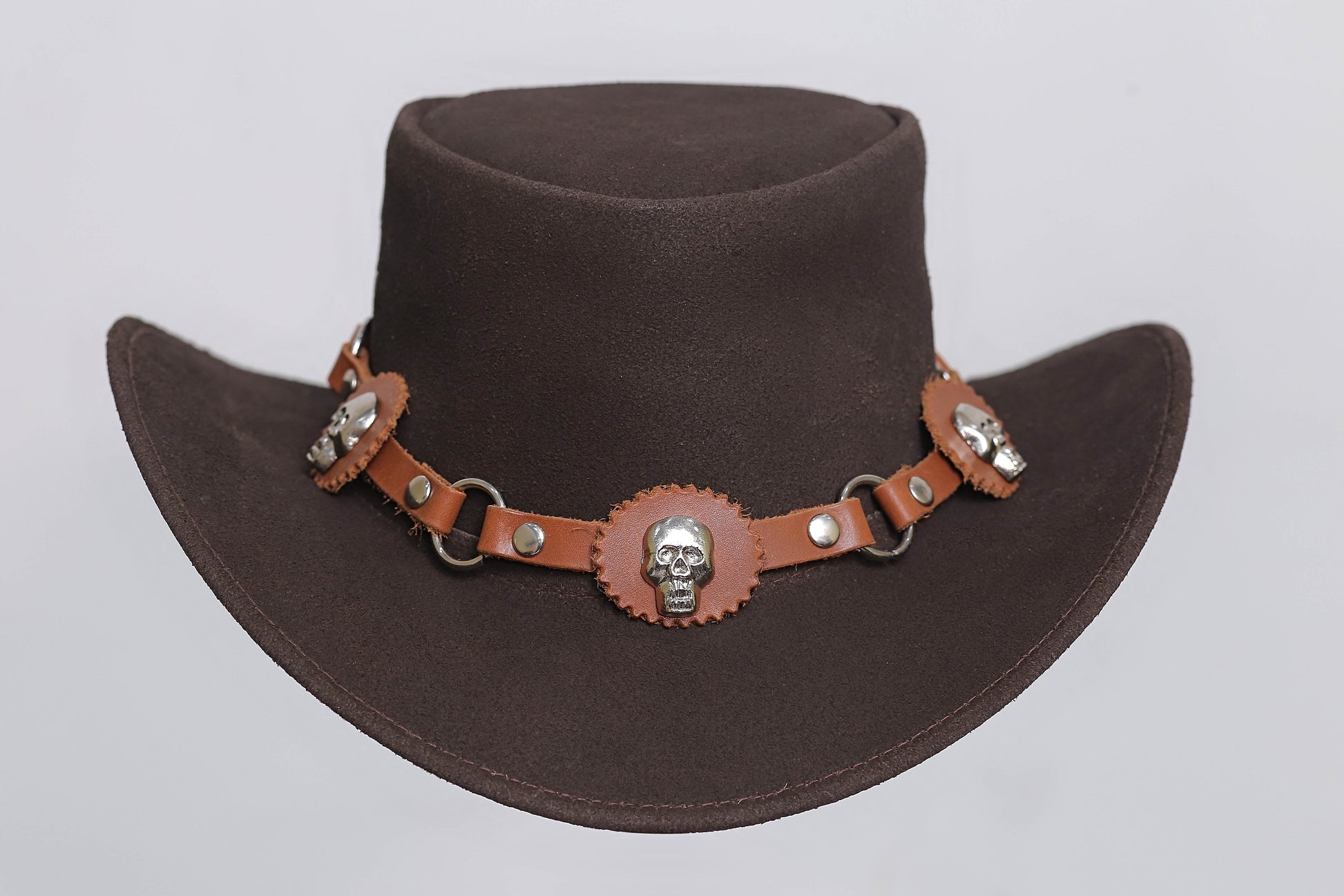 Brown Leather Hat with Diamond style Leathers Crafted