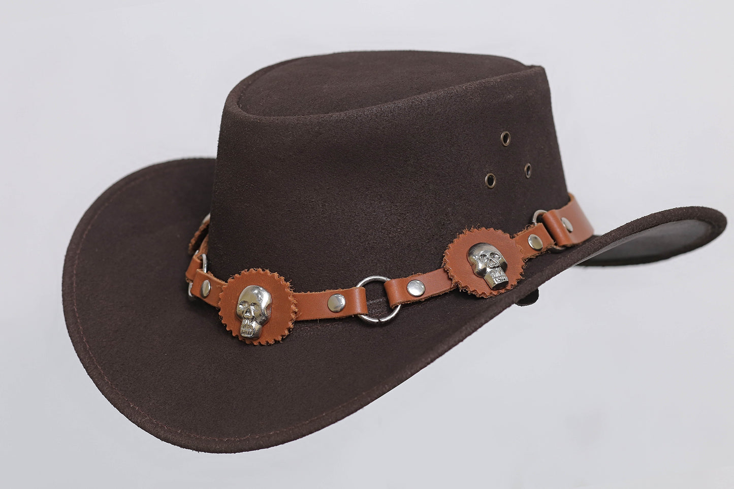 Brown Leather Hat with Diamond style Leathers Crafted