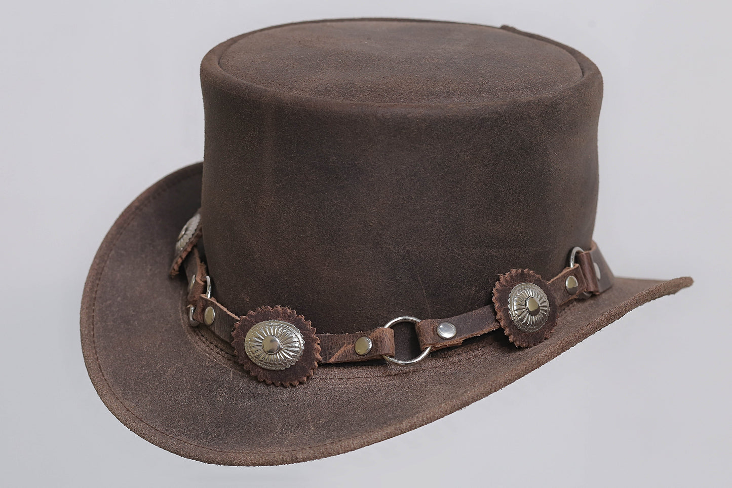 Brown Leather Hat with Diamond style Leathers Crafted