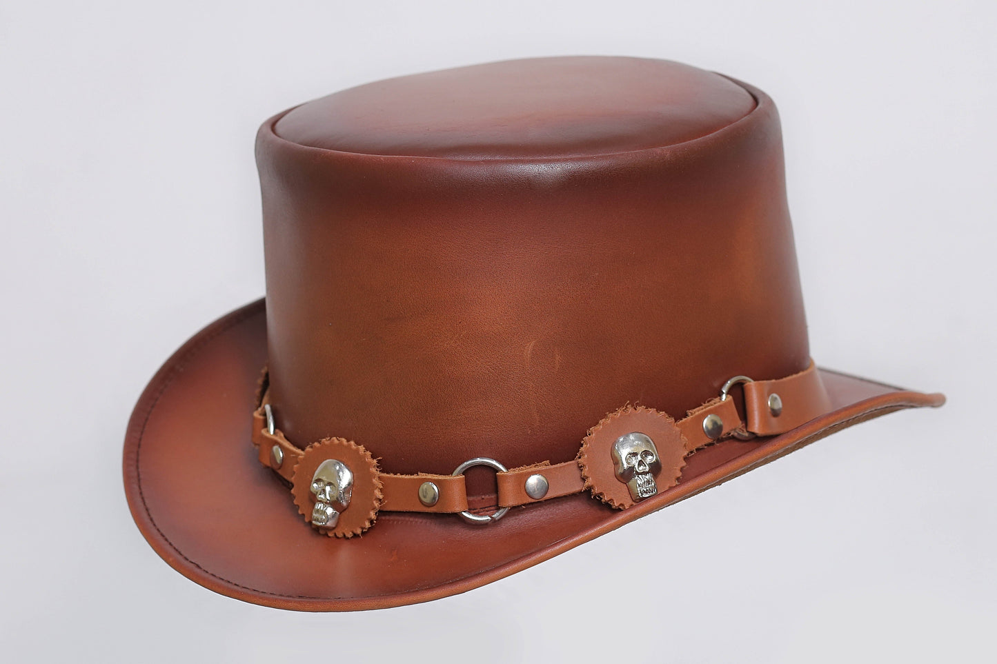 Brown Leather Hat with Diamond style Leathers Crafted