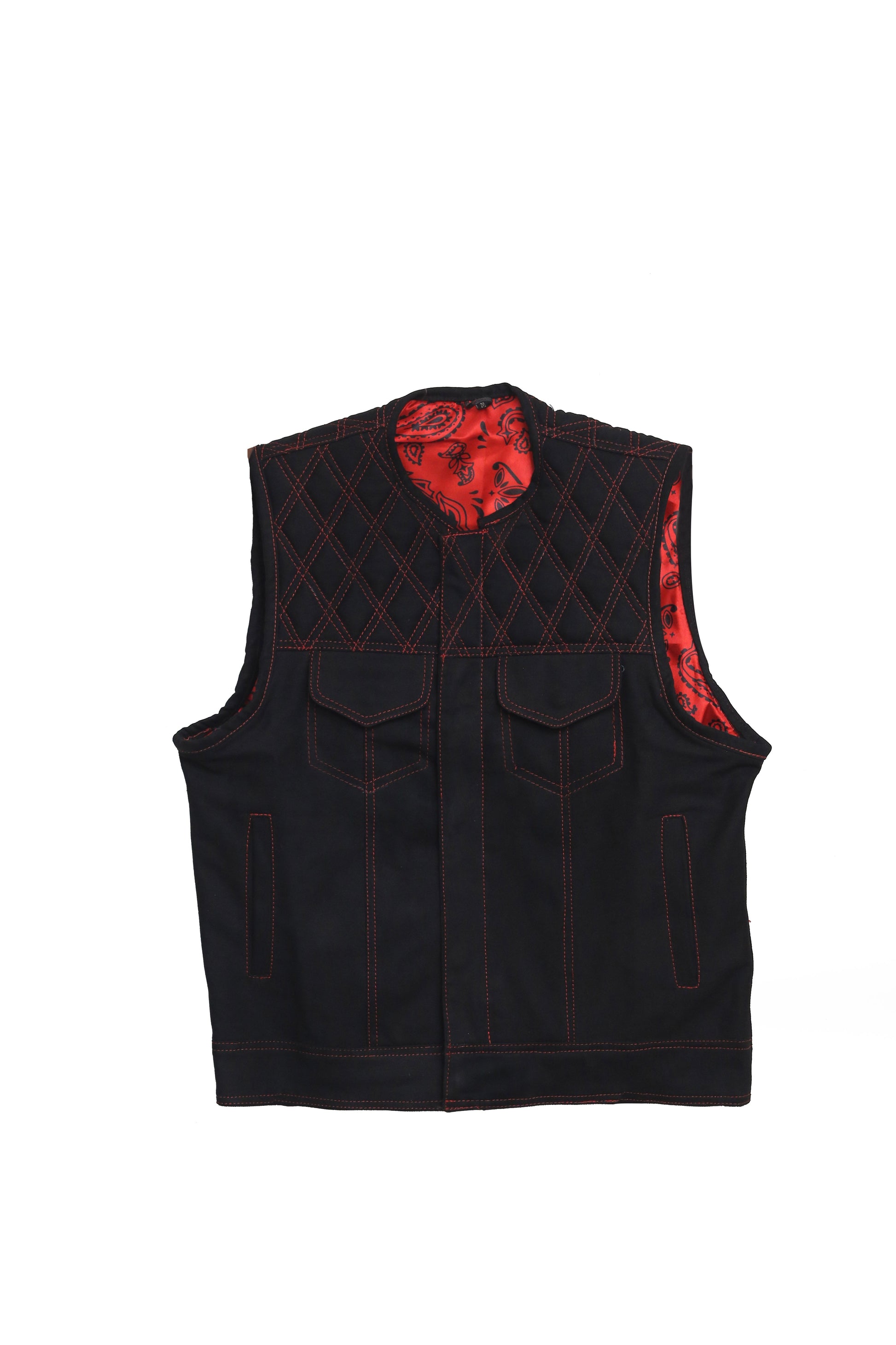 "Black and Red Soft leather Motorbike vest" Leathers Crafted