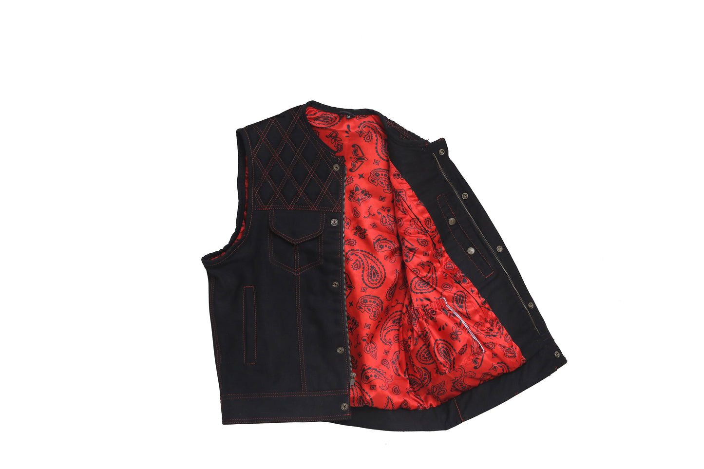 "Black and Red Soft leather Motorbike vest" Leathers Crafted