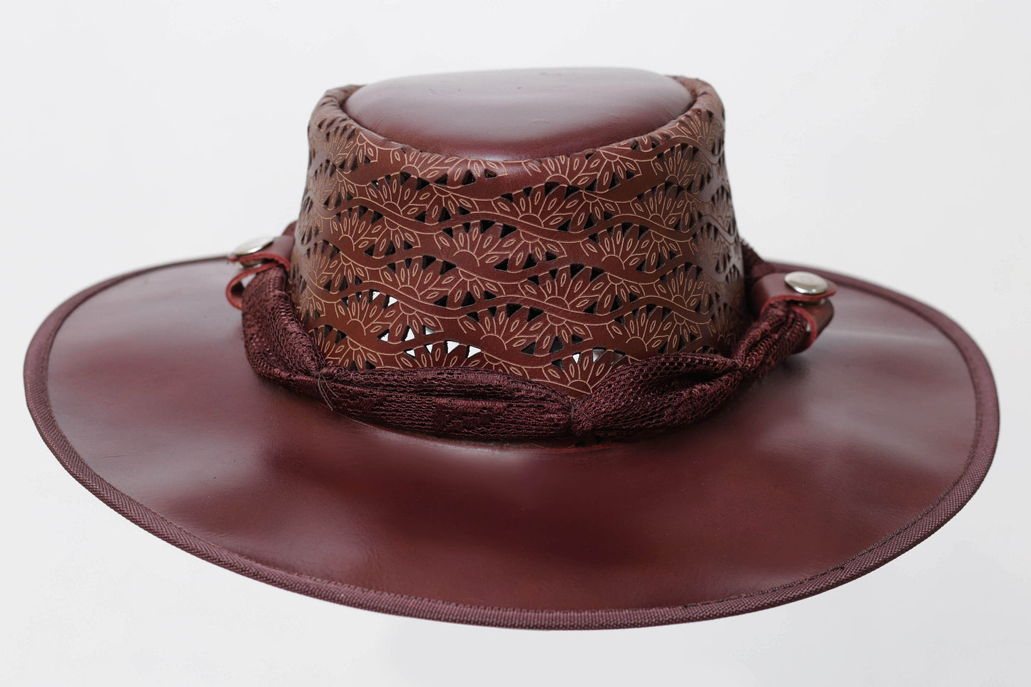 Brown Leather Hat with Diamond style Leathers Crafted