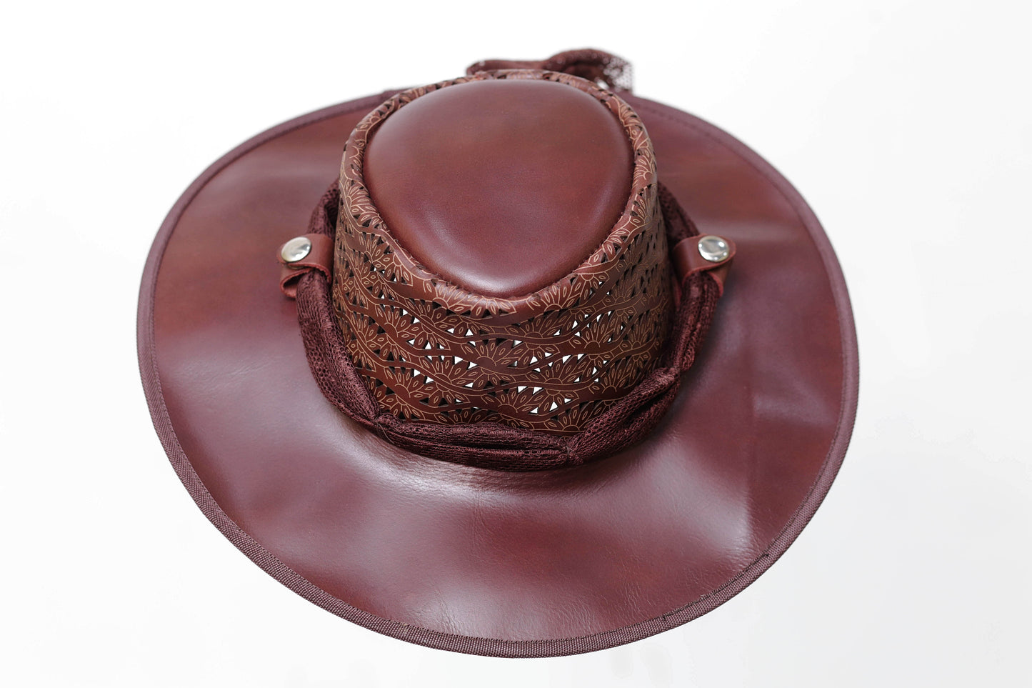 Brown Leather Hat with Diamond style Leathers Crafted