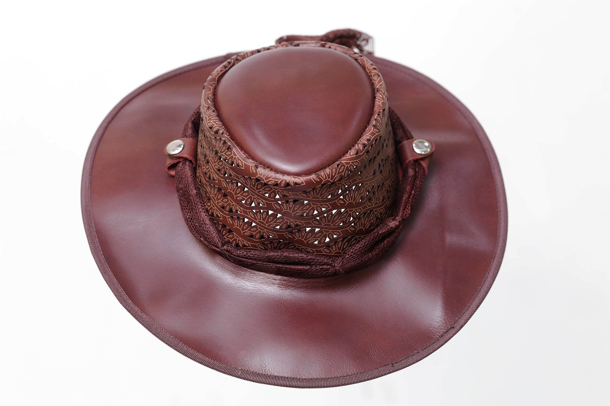 Brown Leather Hat with Diamond style Leathers Crafted