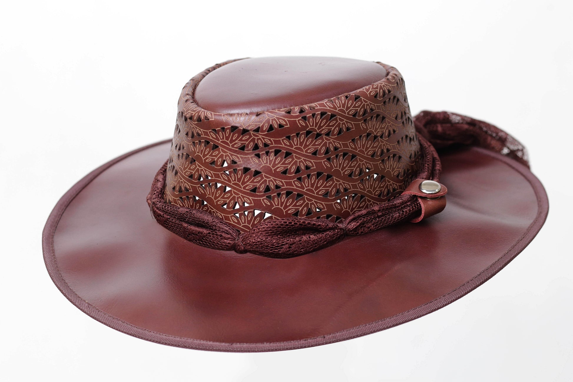 Brown Leather Hat with Diamond style Leathers Crafted