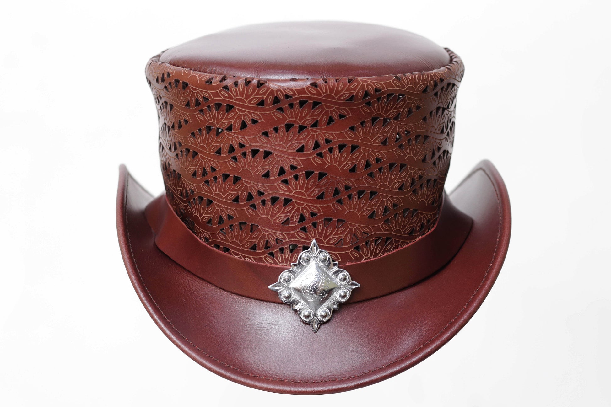 Brown Leather Hat with Diamond style Leathers Crafted