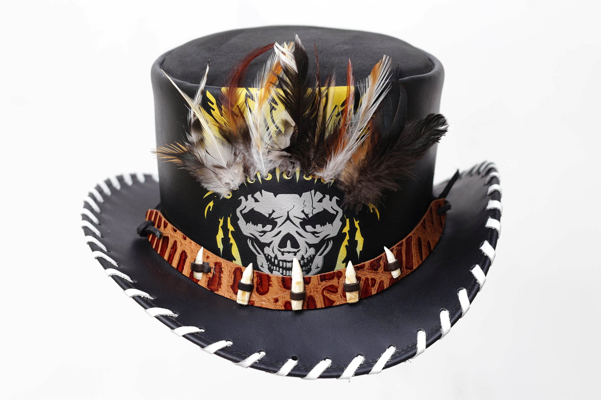 "Skull-Style Leather Hat with White Laces" Leathers Crafted