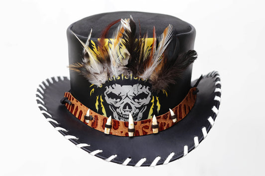 "Skull-Style Leather Hat with White Laces" Leathers Crafted