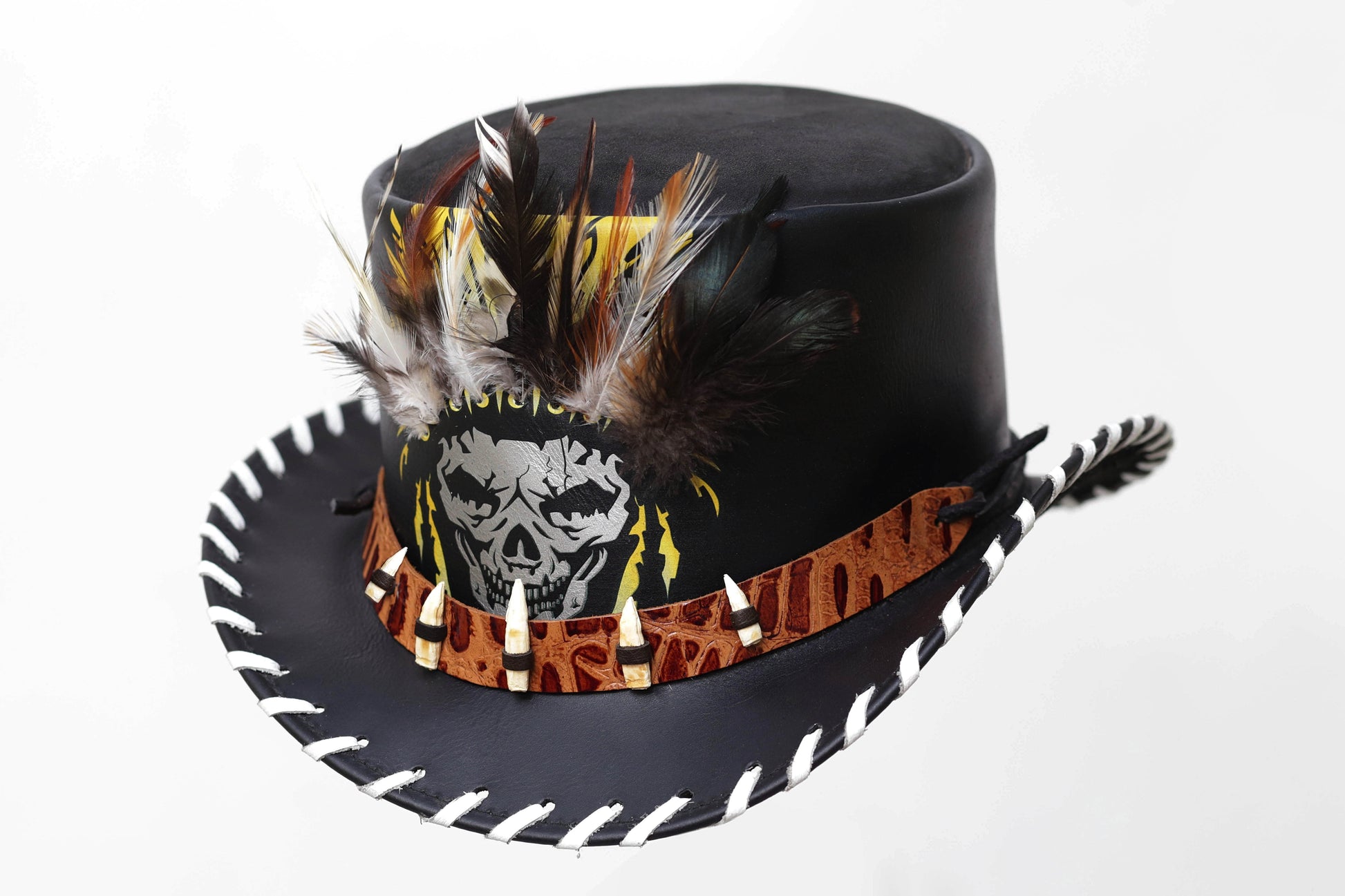 "Skull-Style Leather Hat with White Laces" Leathers Crafted