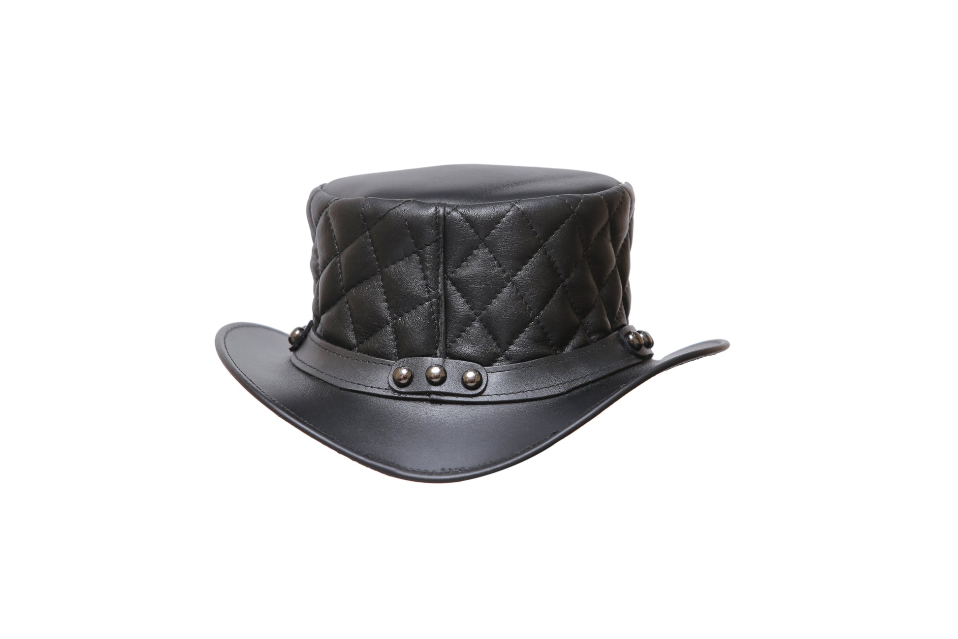 Black Leather Hat with Diamond style Leathers Crafted