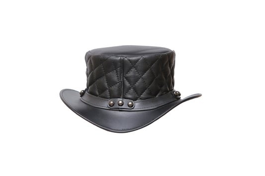 Black Leather Hat with Diamond style Leathers Crafted