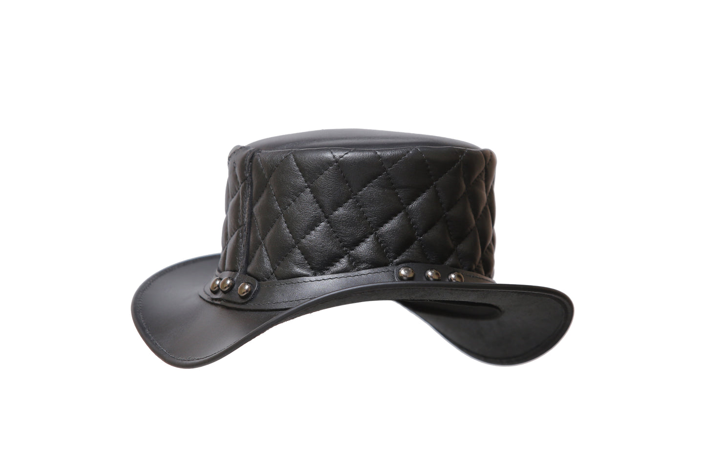 Black Leather Hat with Diamond style Leathers Crafted