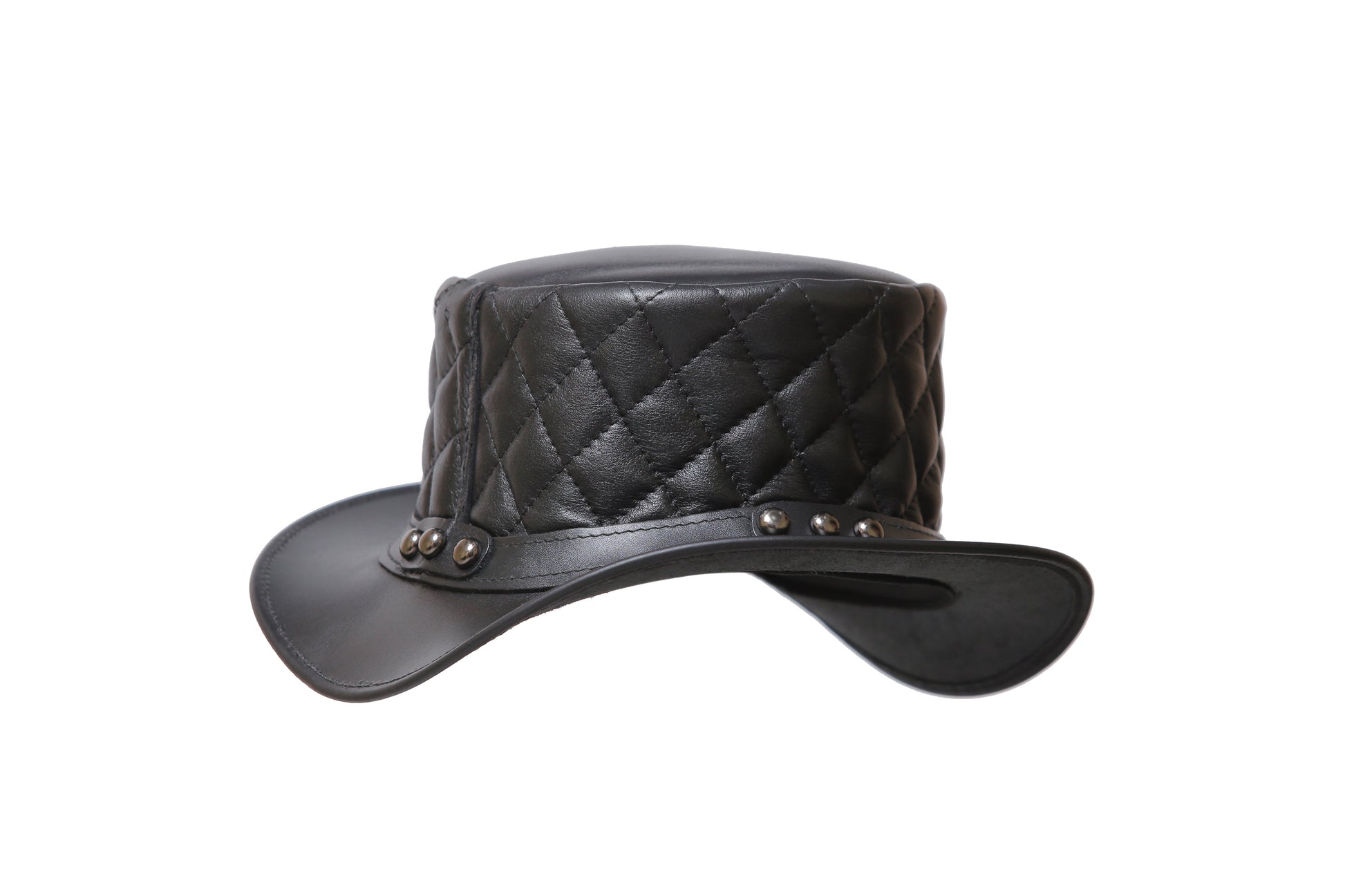 Black Leather Hat with Diamond style Leathers Crafted