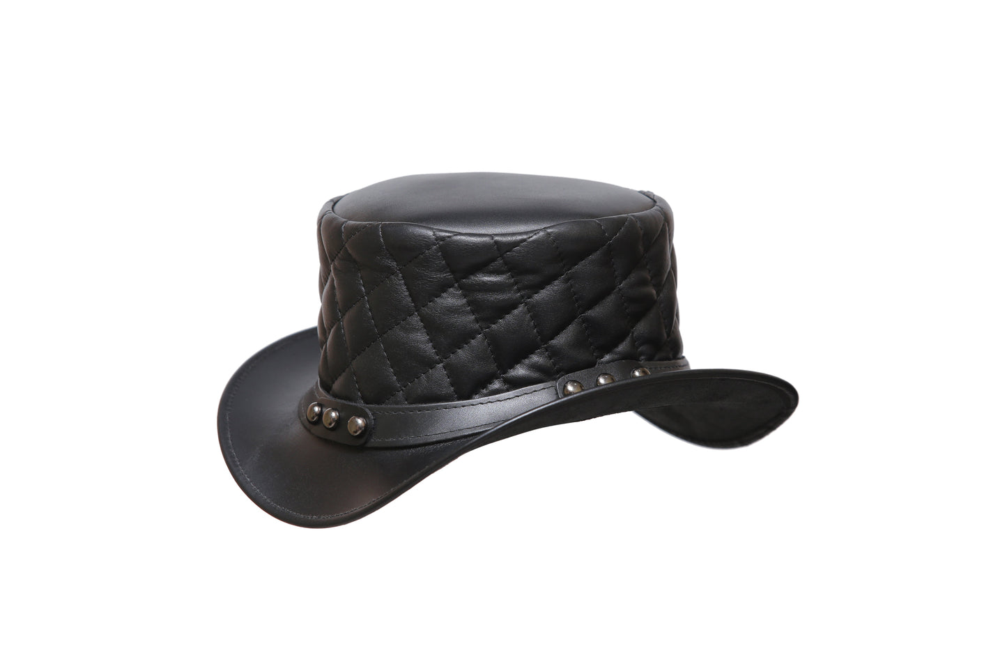 Black Leather Hat with Diamond style Leathers Crafted