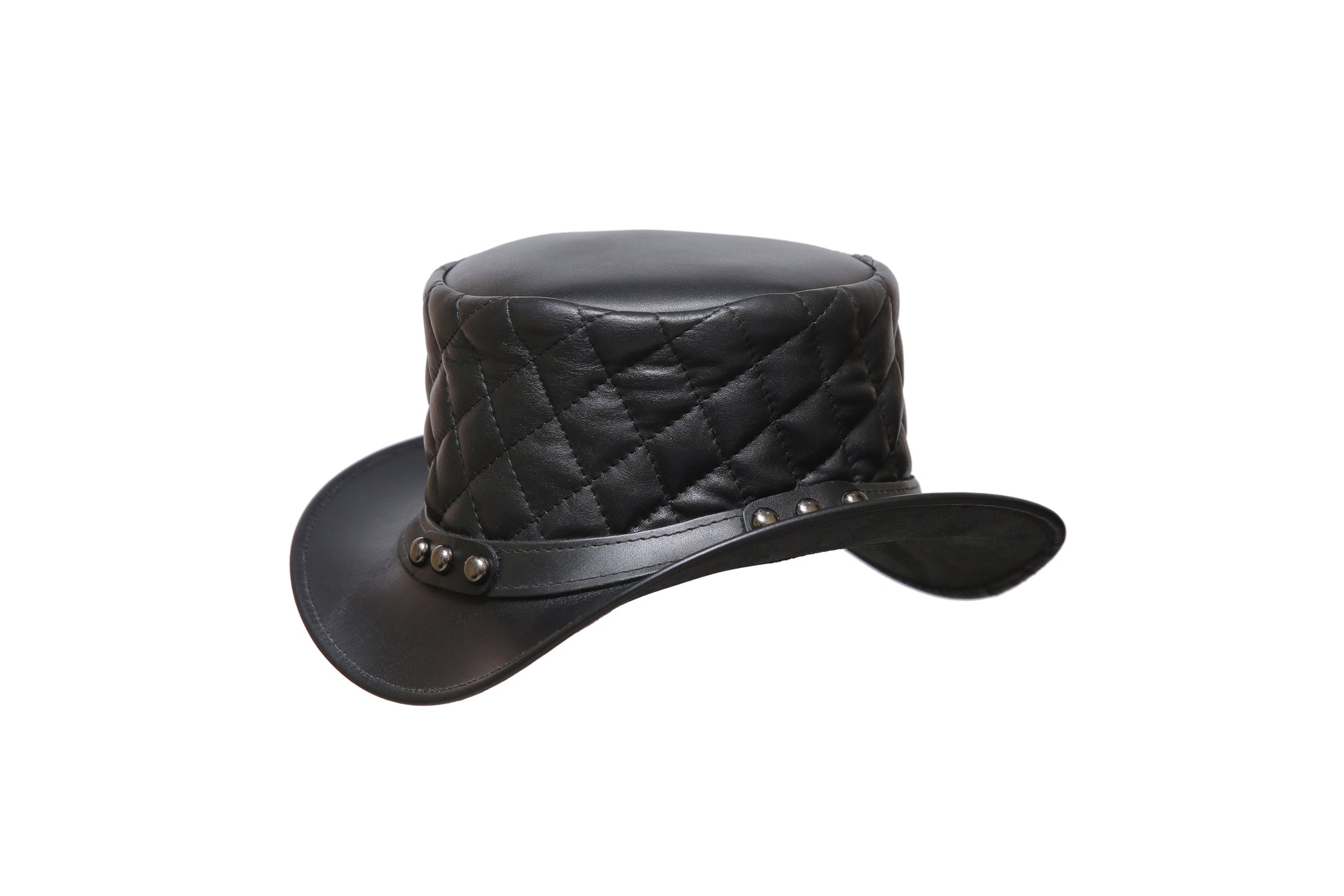 Black Leather Hat with Diamond style Leathers Crafted