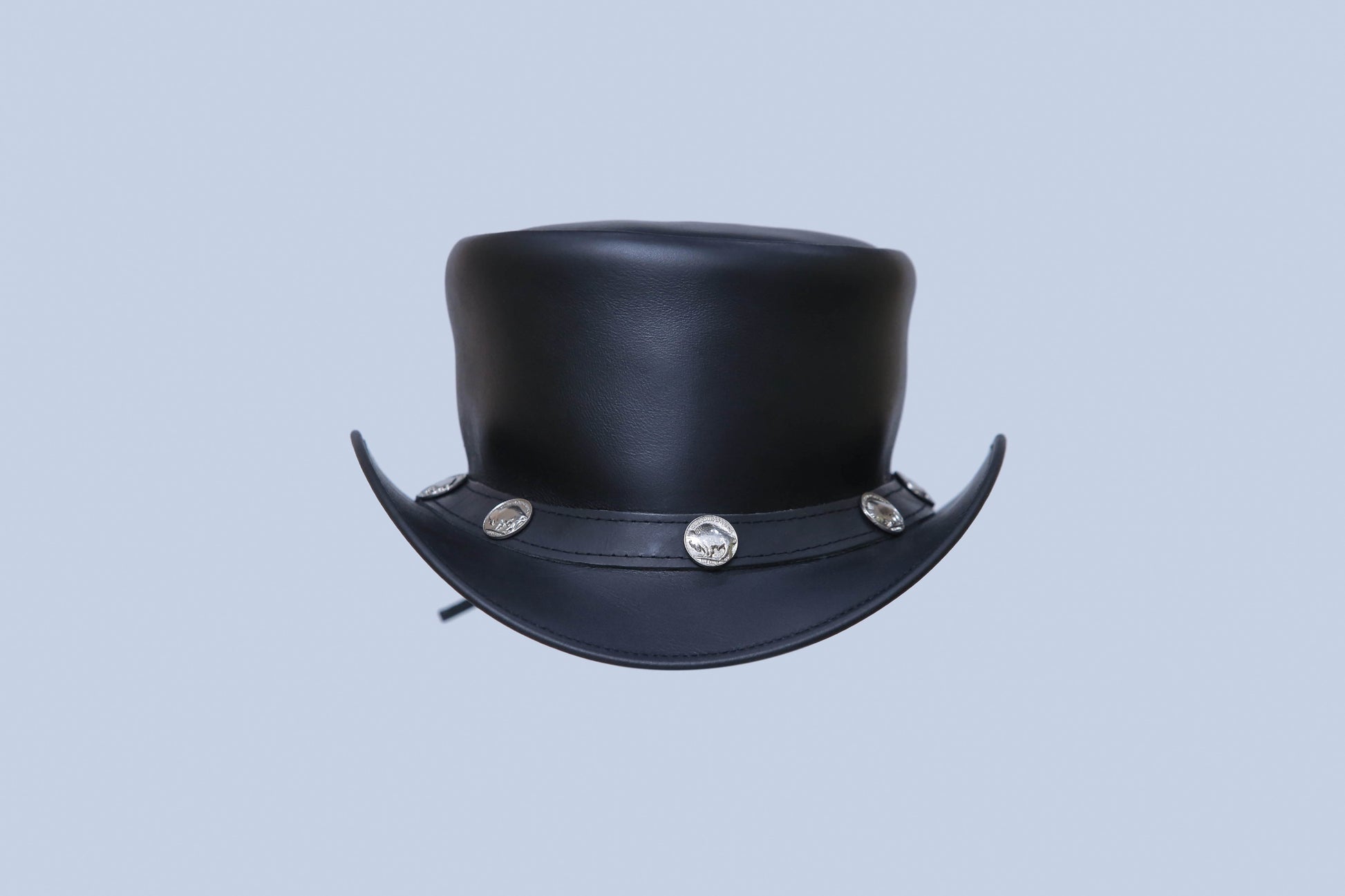 Black Leather Hat with metal Logo Leathers Crafted