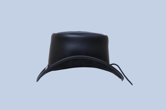 Black Leather Hat with metal Logo Leathers Crafted