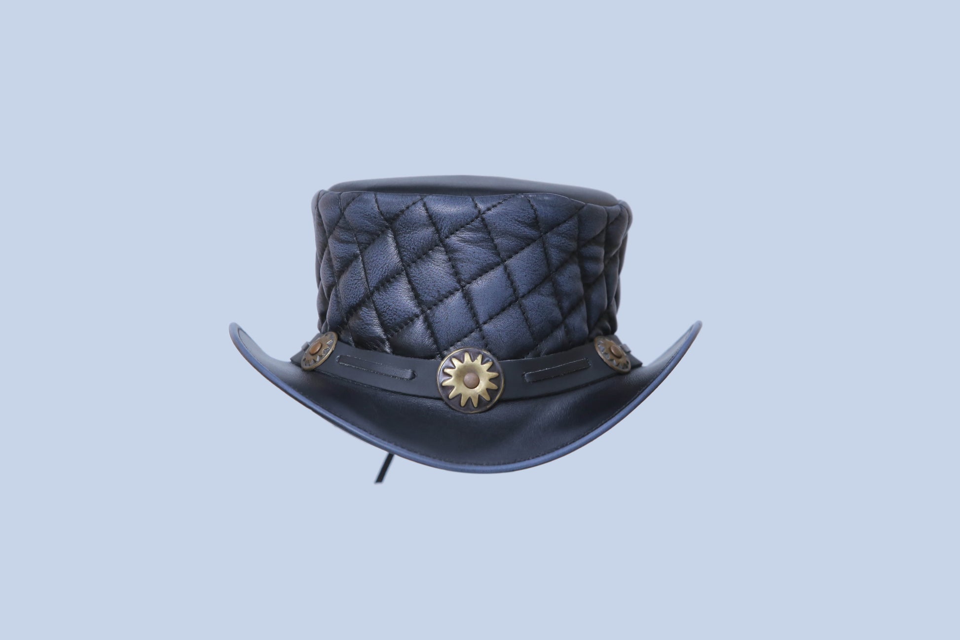 Dimond style leather hat with brass metal Leathers Crafted