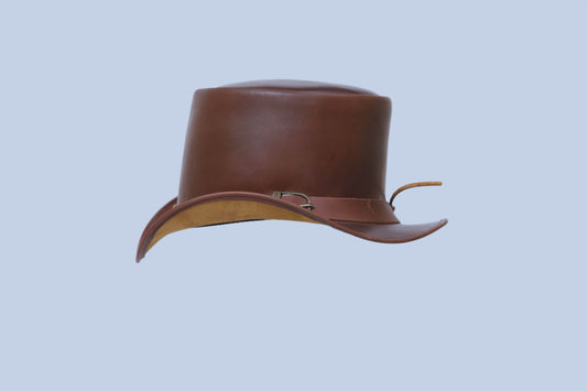Brown Leather Cowboy Hat with Buckle Accent Leathers Crafted