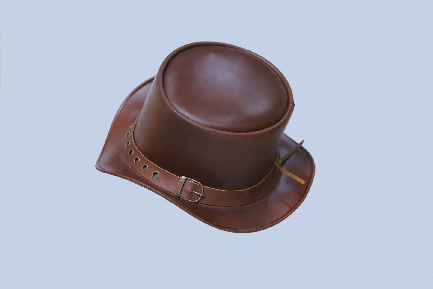 Brown Leather Cowboy Hat with Buckle Accent Leathers Crafted