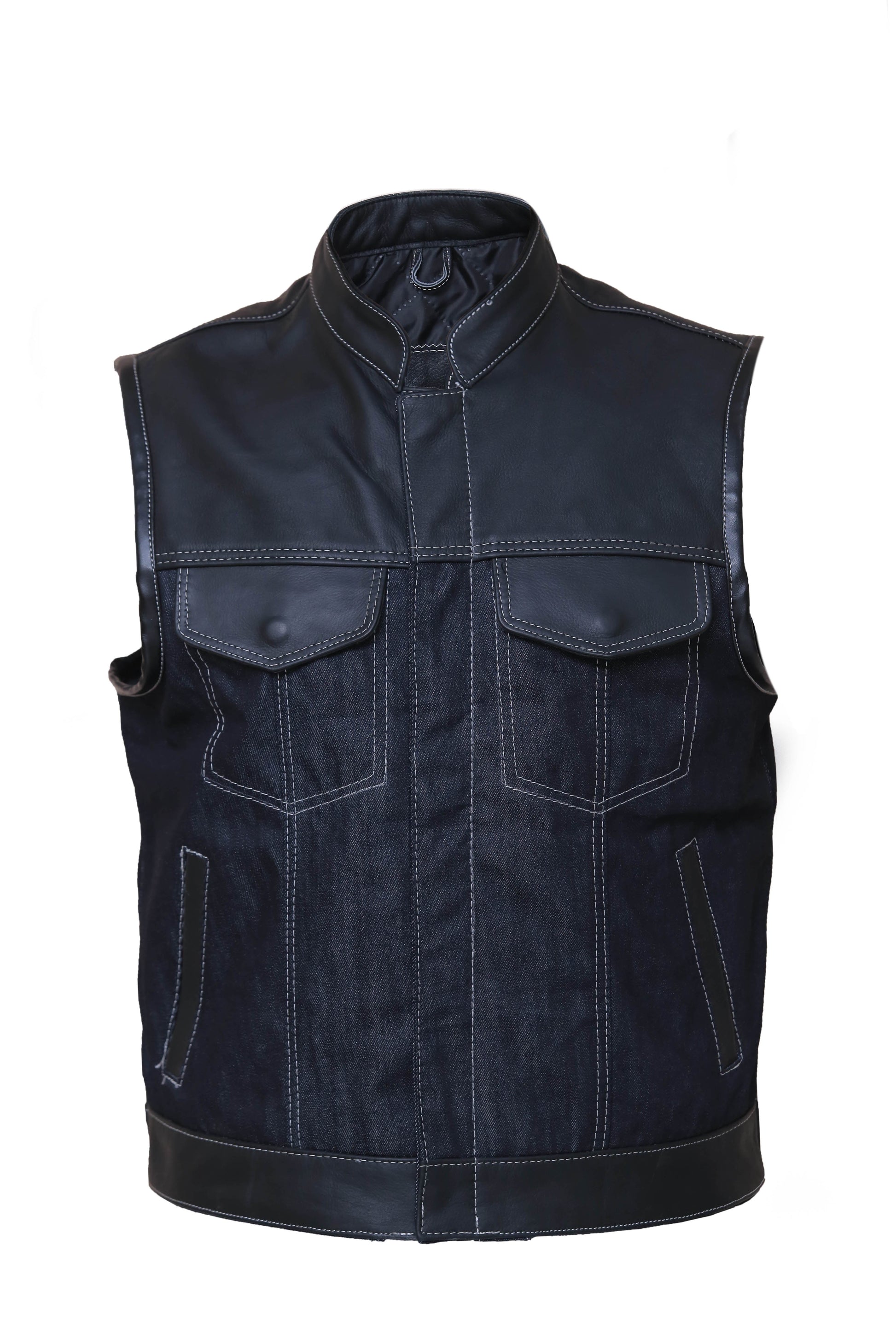 Denim style leather vest Leathers Crafted