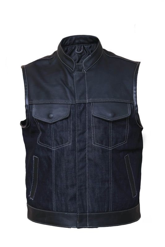 Denim style leather vest Leathers Crafted