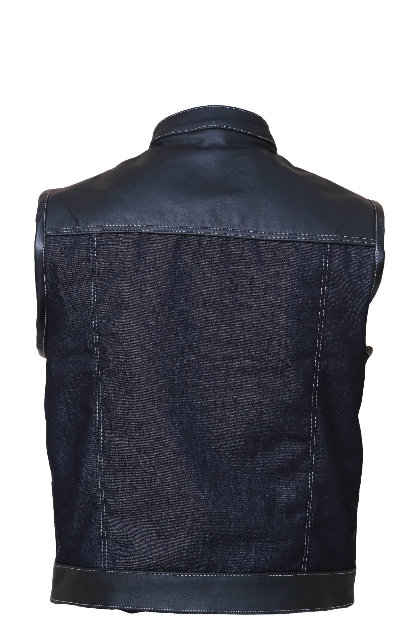 Denim style leather vest Leathers Crafted