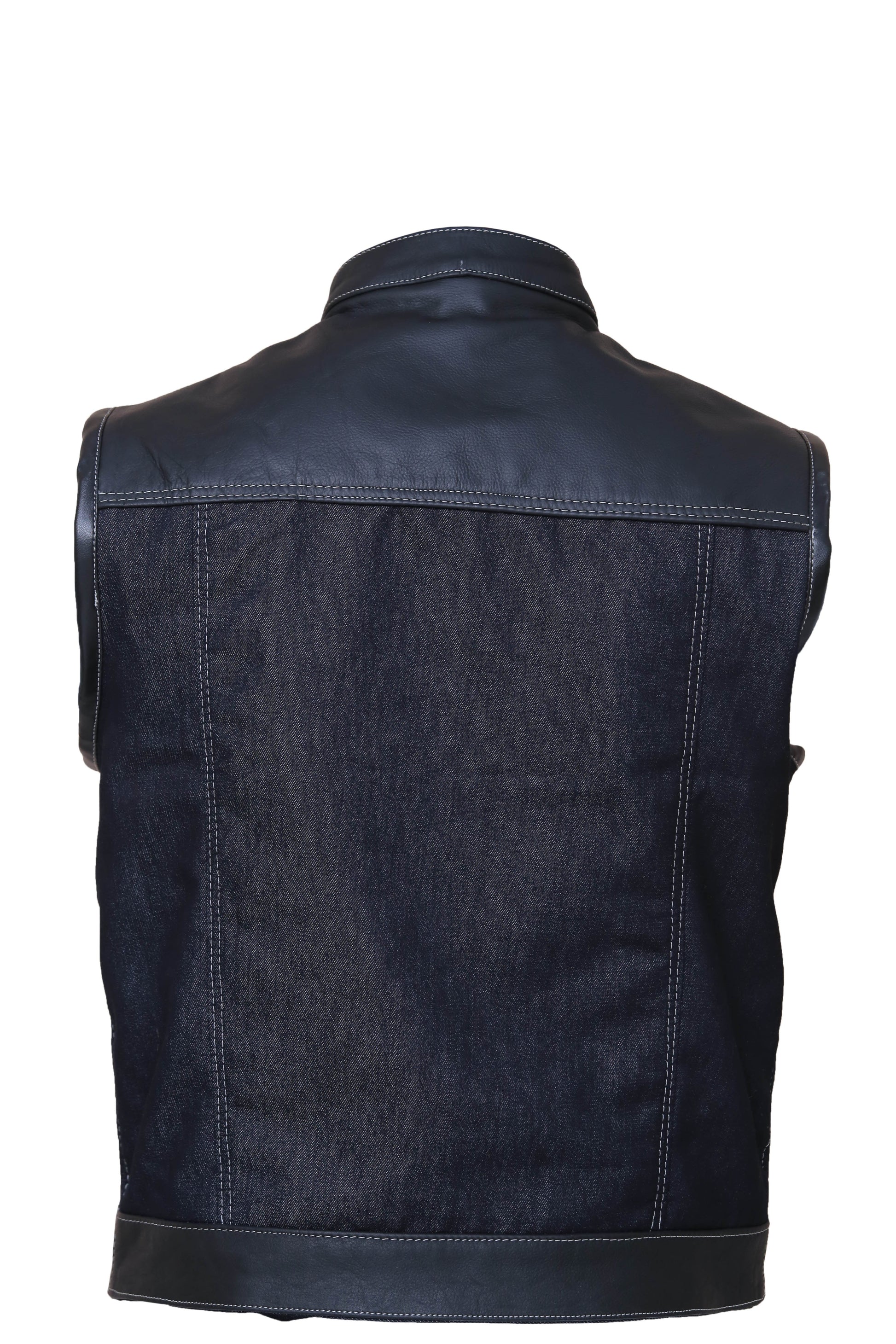 Denim style leather vest Leathers Crafted