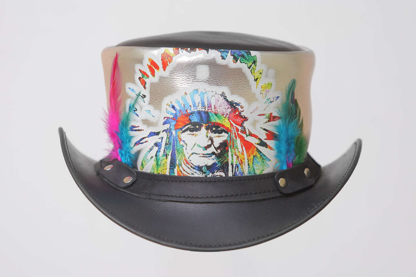Native Chief Feathered Leather Top Hat Leathers Crafted