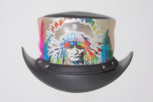 Native Chief Feathered Leather Top Hat Leathers Crafted