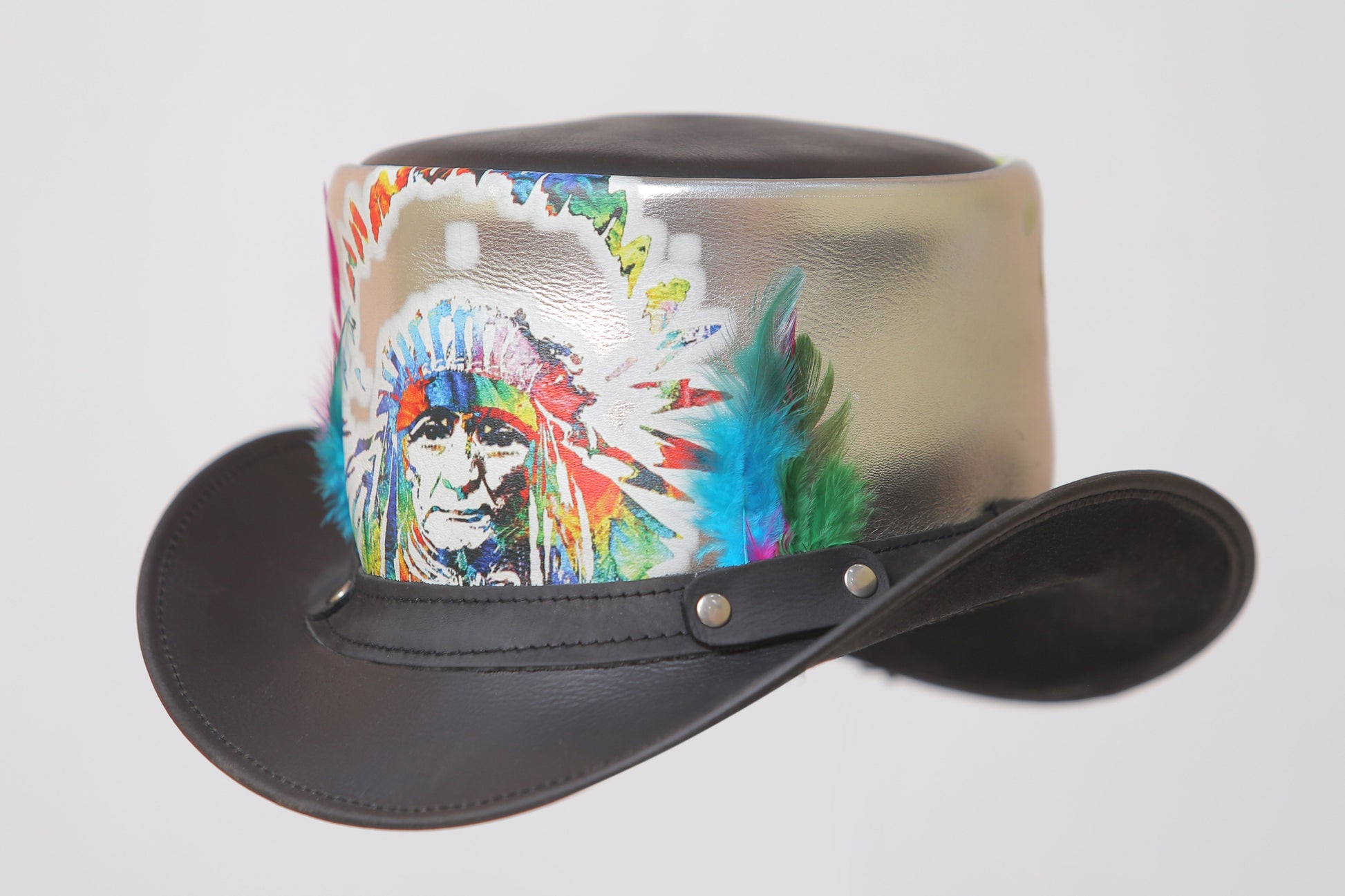 Native Chief Feathered Leather Top Hat Leathers Crafted