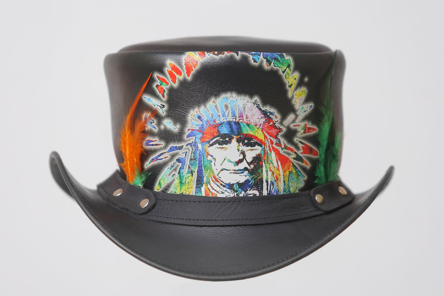 Native Chief Feathered Leather Top Hat Leathers Crafted