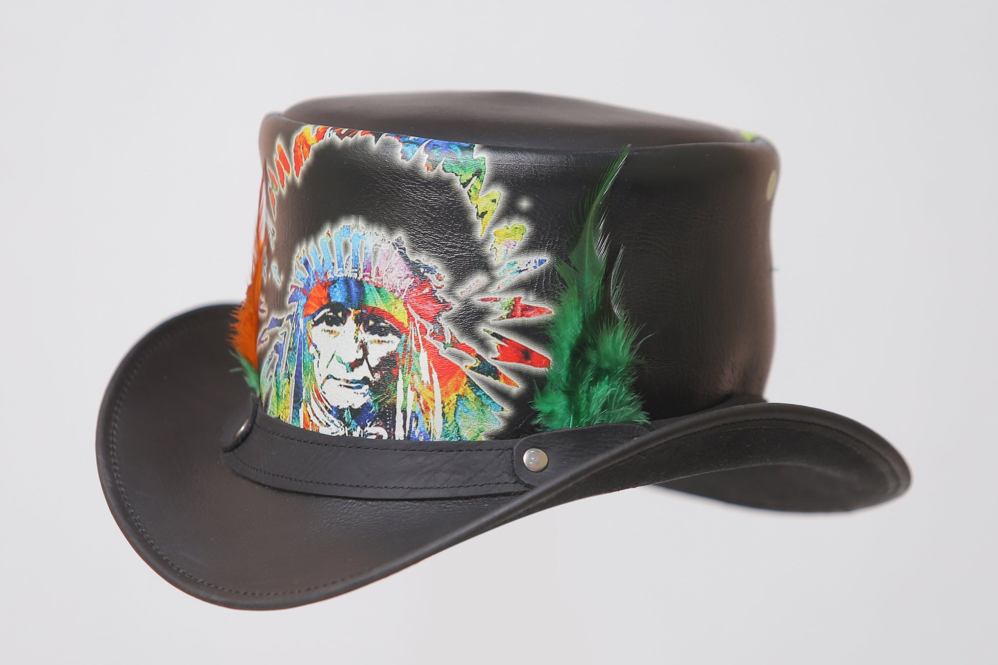 Native Chief Feathered Leather Top Hat Leathers Crafted