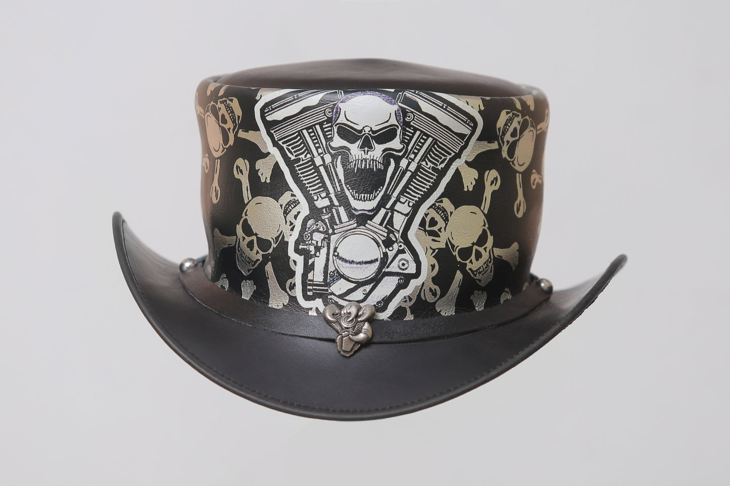 Silver Skull Style Top Leather Hat Leathers Crafted