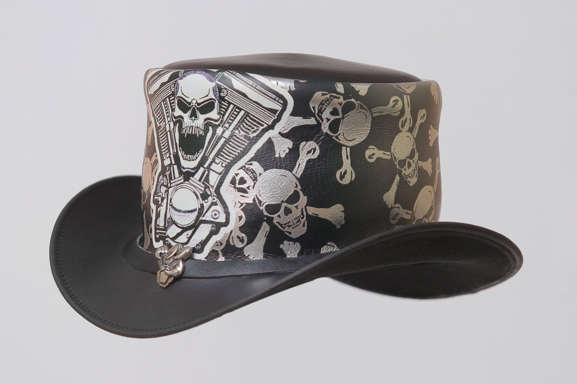 Silver Skull Style Top Leather Hat Leathers Crafted