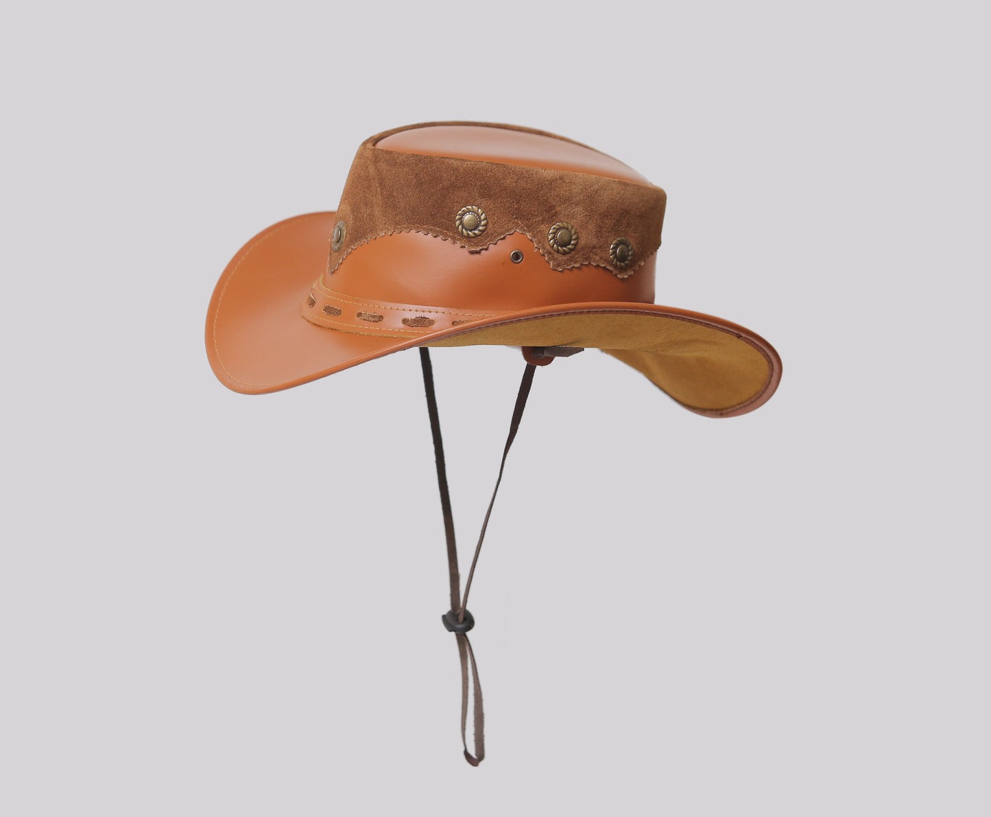 Leather and Suede Cowboy Hat with Chin Strap Leathers Crafted