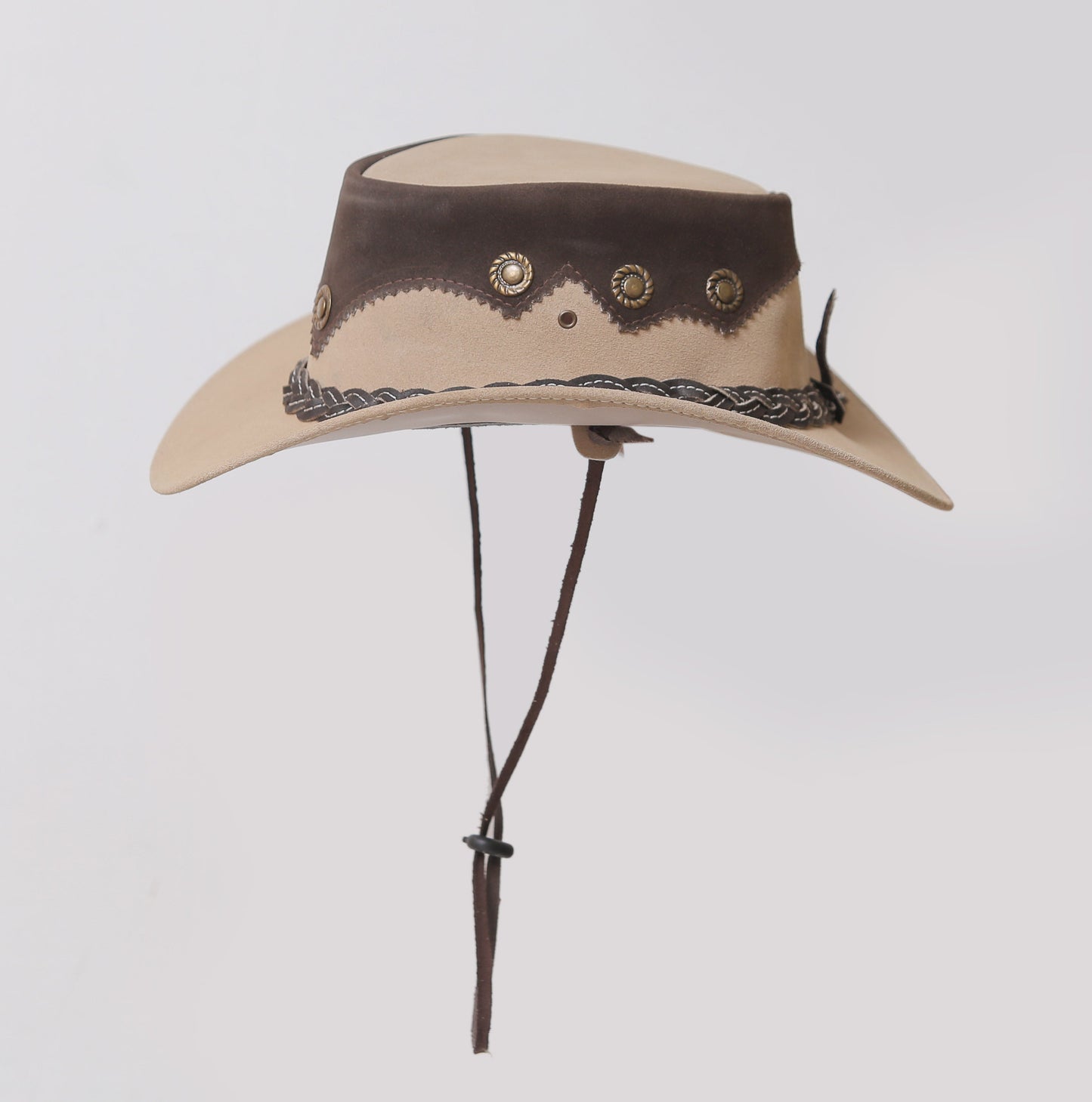 Leather and Suede Cowboy Hat with Chin Strap Leathers Crafted