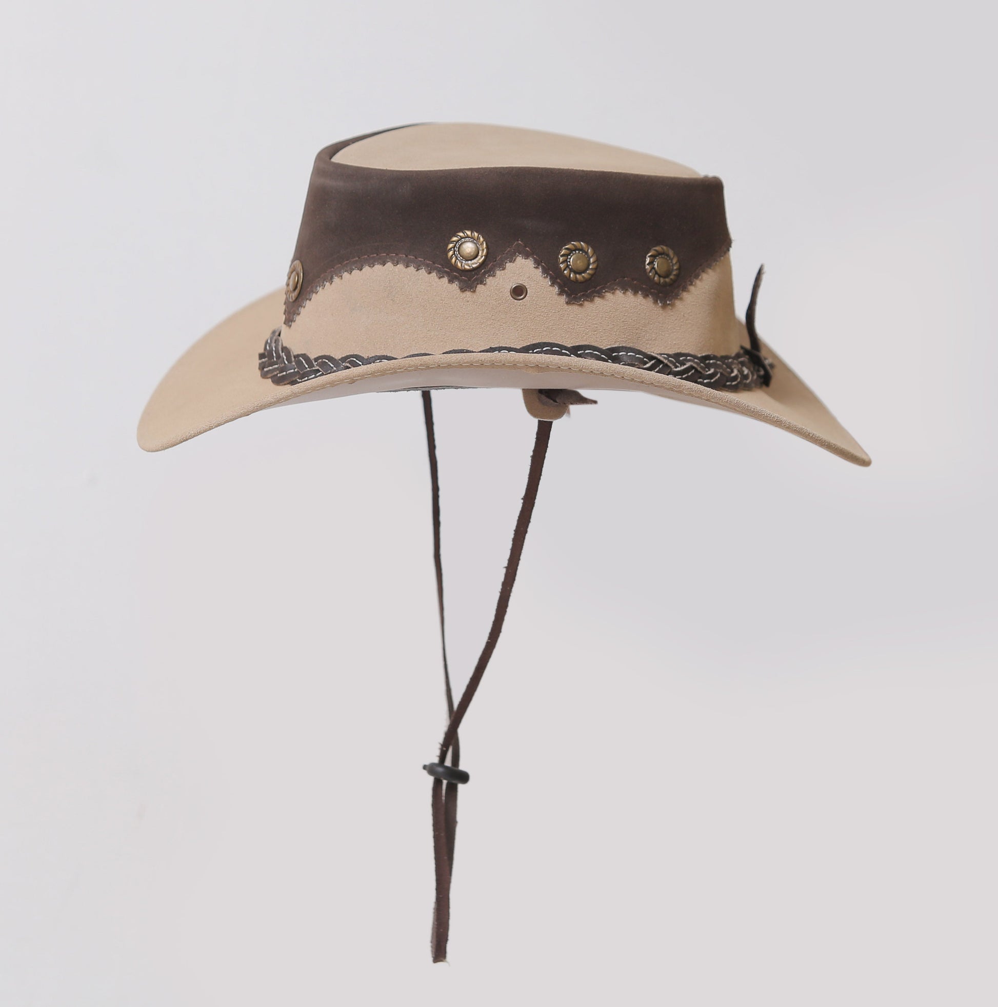 Leather and Suede Cowboy Hat with Chin Strap Leathers Crafted