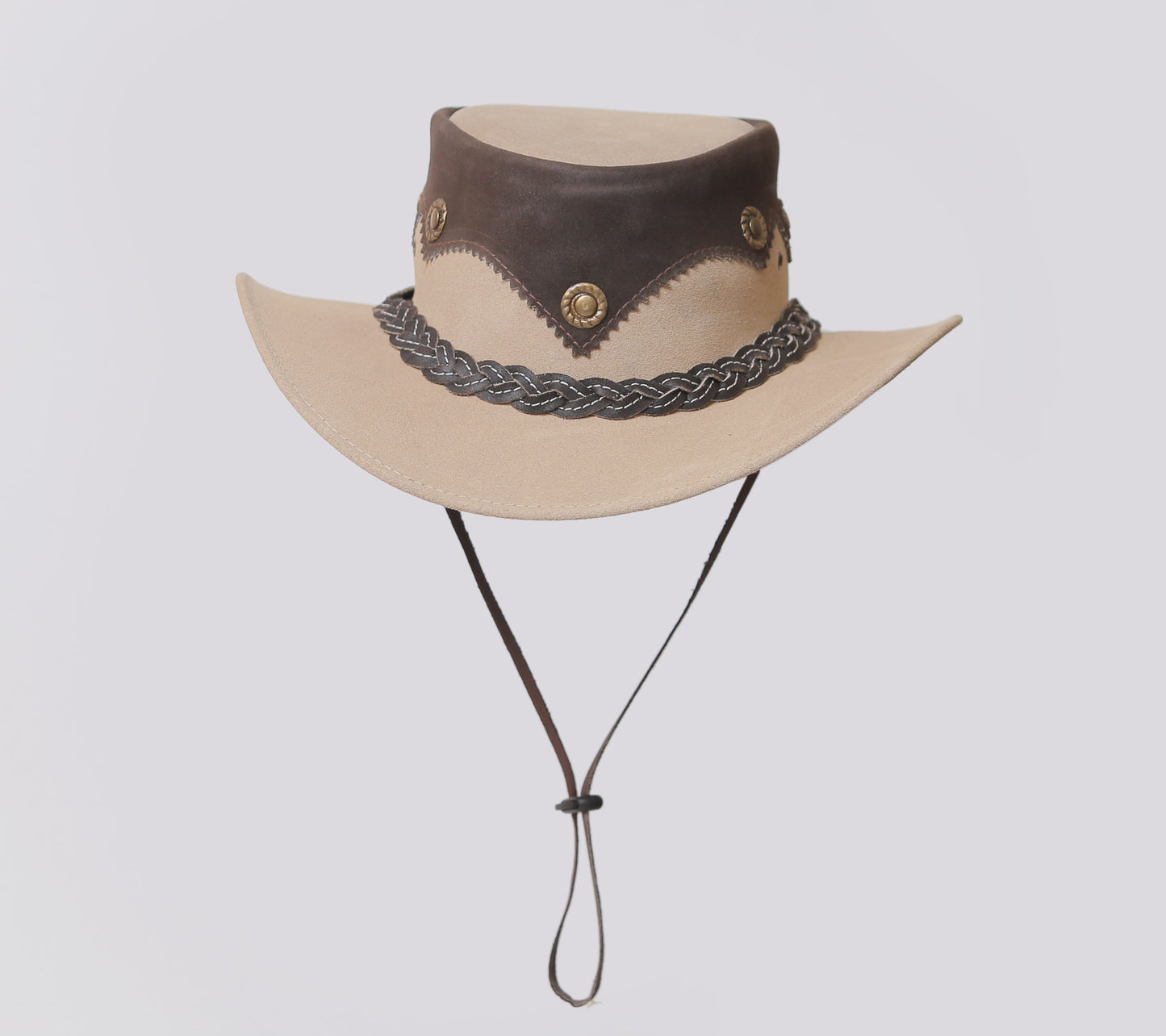 Leather and Suede Cowboy Hat with Chin Strap Leathers Crafted