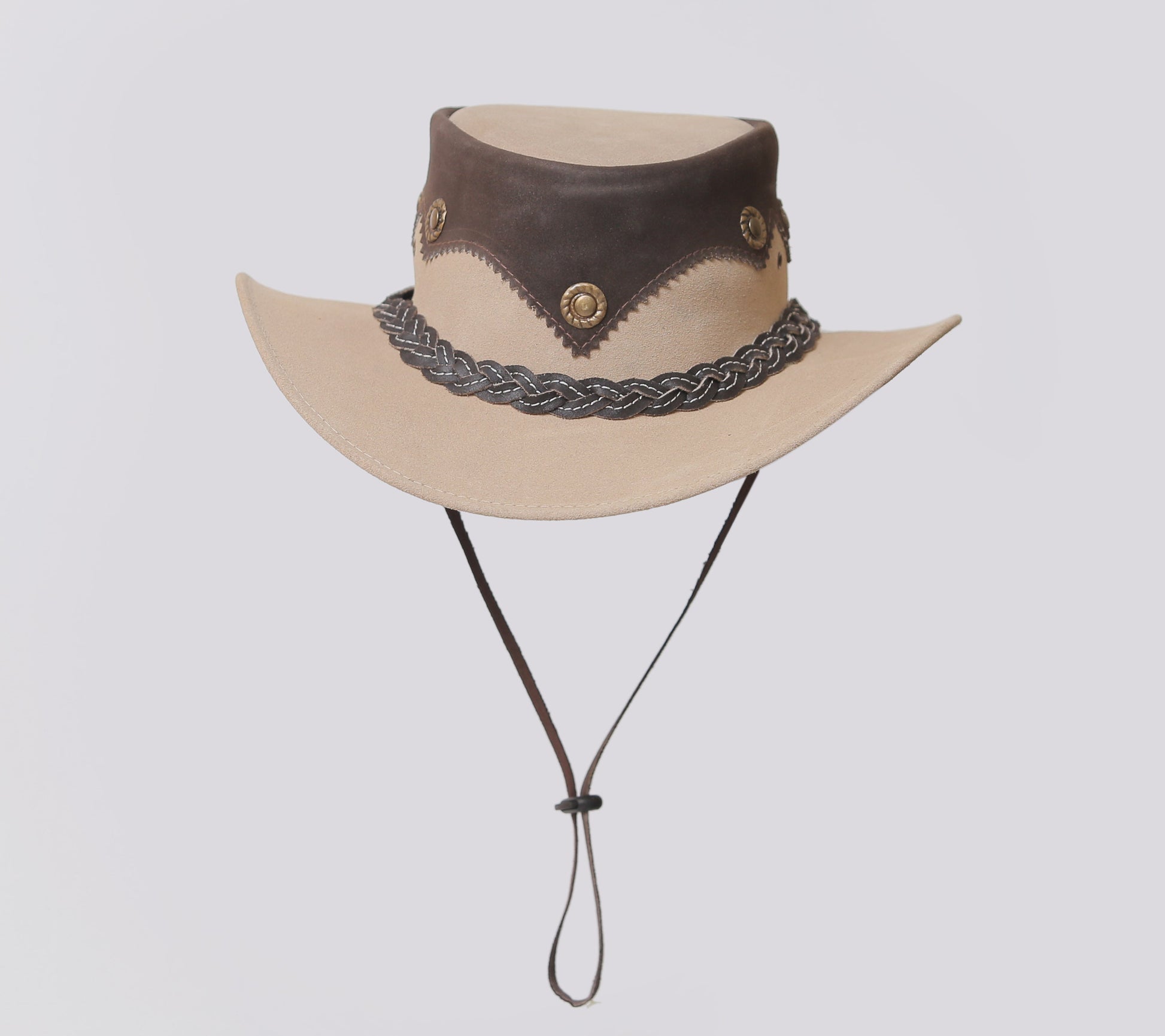 Leather and Suede Cowboy Hat with Chin Strap Leathers Crafted