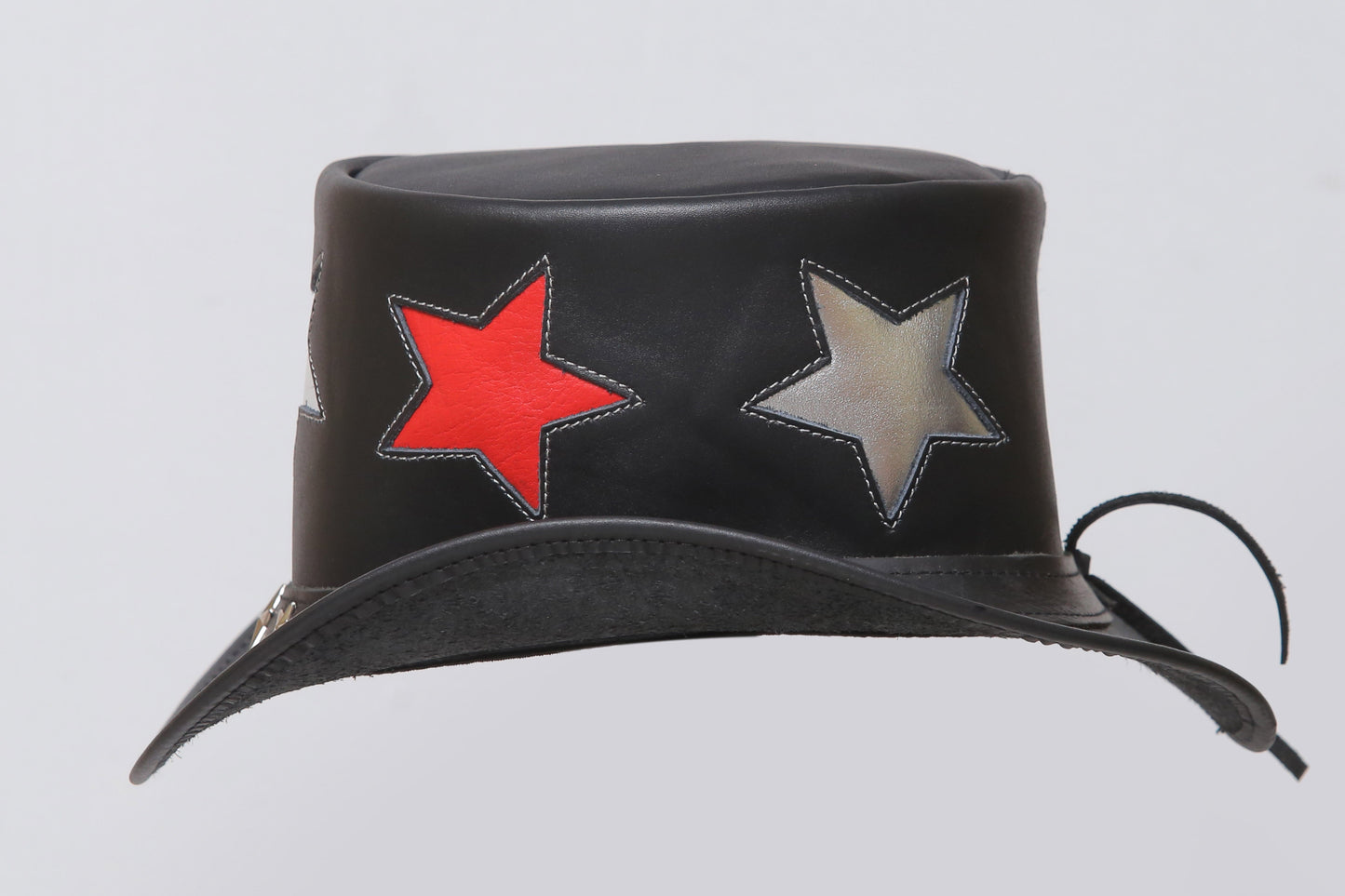 Steampunk Black Leather Top Hat with Five-Star Band Design Leathers Crafted
