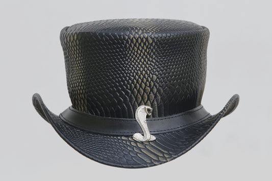 Black Leather Hat with Cobra style Leathers Crafted