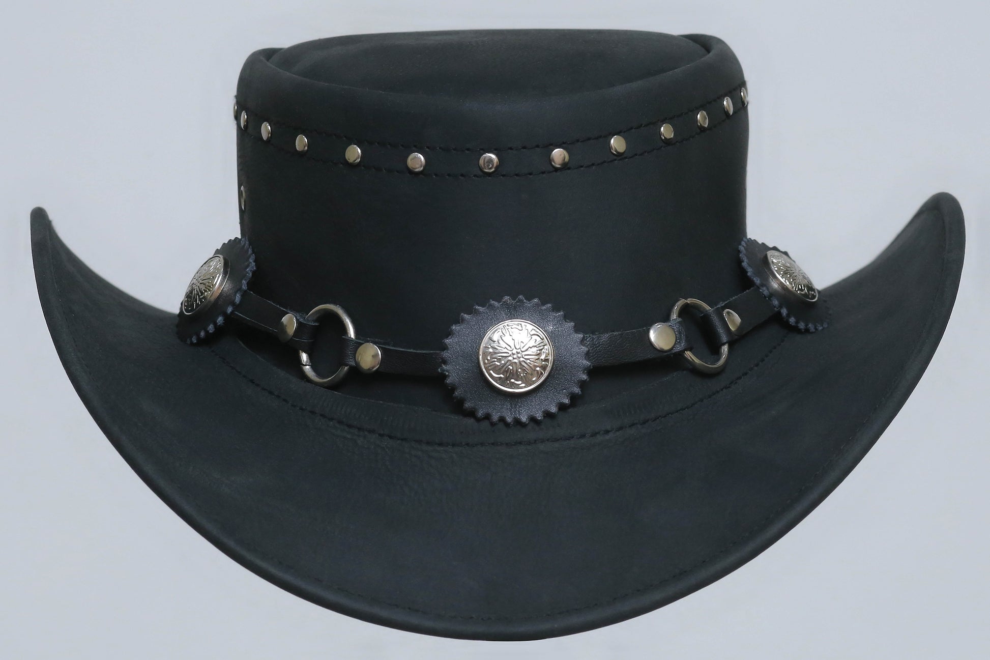 Leather hat with logo Button on front side Leathers Crafted