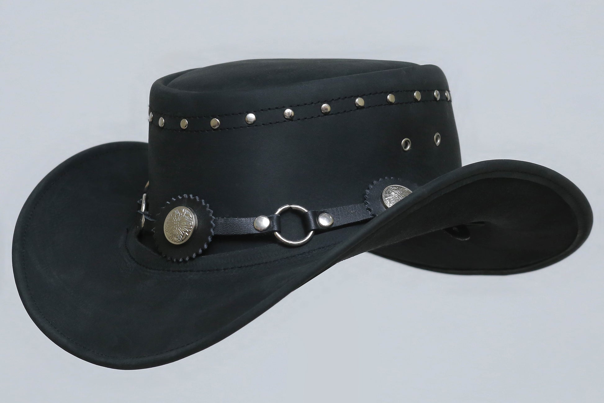 Leather hat with logo Button on front side Leathers Crafted