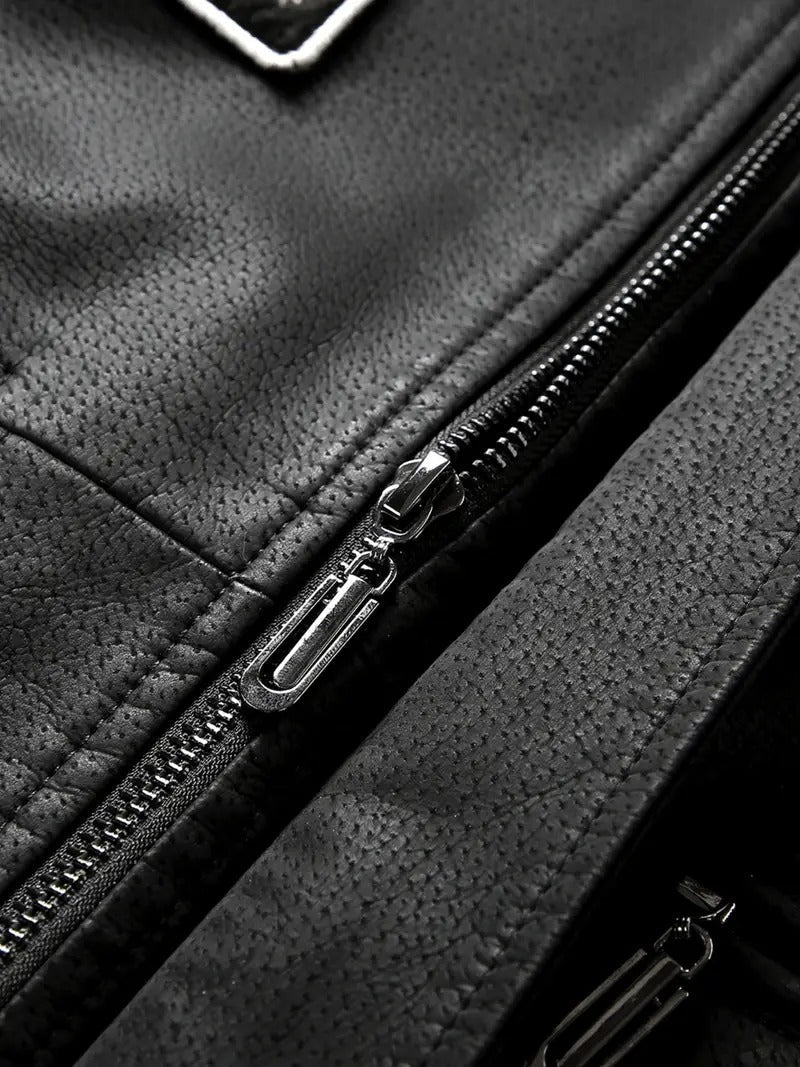 Men's Aviator Bomber Jacket with Patches and Sherpa Collar Leathers Crafted