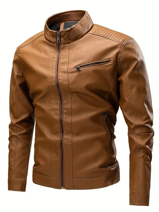Camel Brown Leather Biker jacket Leathers Crafted
