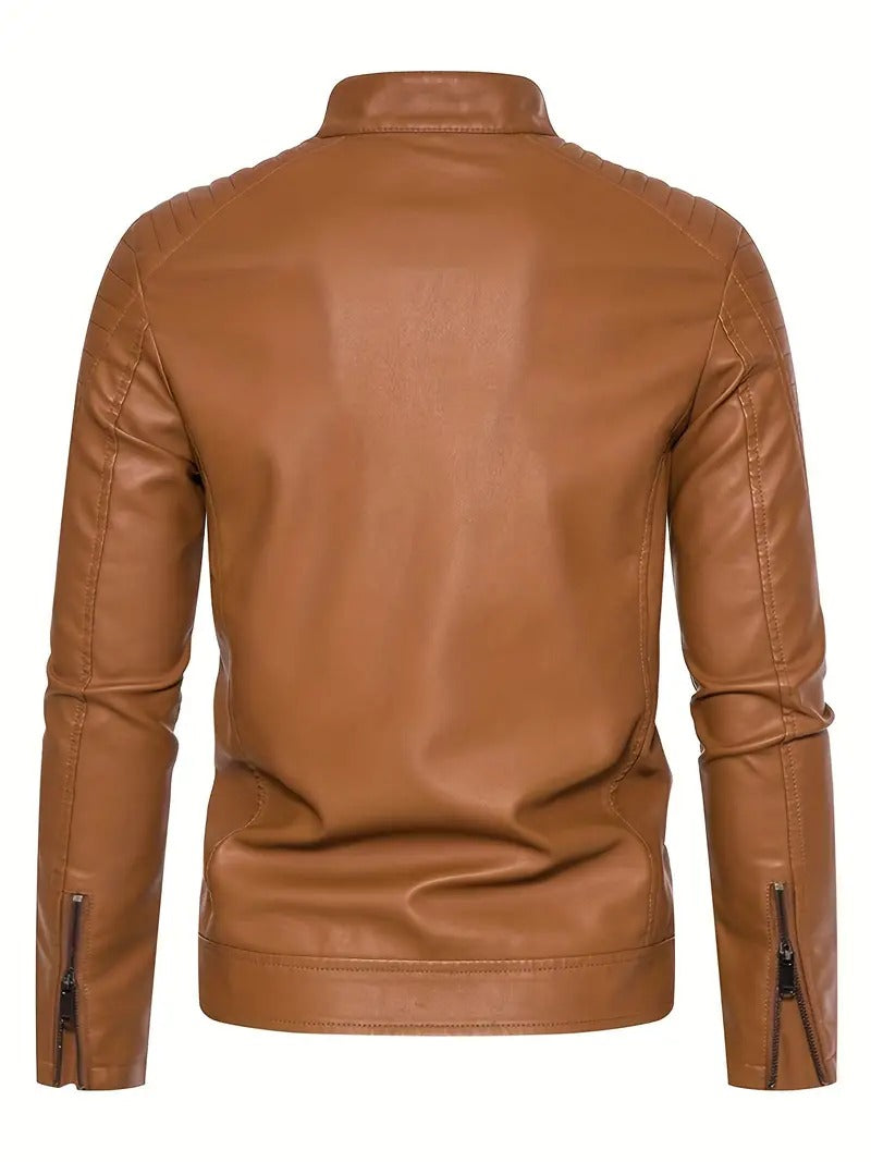 Camel Brown Leather Biker jacket Leathers Crafted